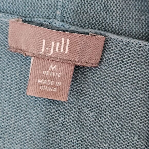 J. Jill Teal Cardigan Medium Petite Linen Cotton Blend Long Sleeve Pockets - Picture 5 of 9